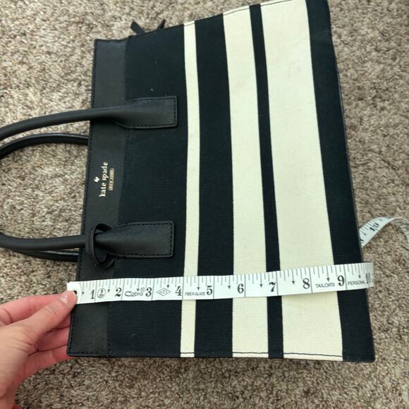 Kate Spade Madison Stripe Saffiano Leather and Canvas Satchel Tote Black White - Picture 2 of 14